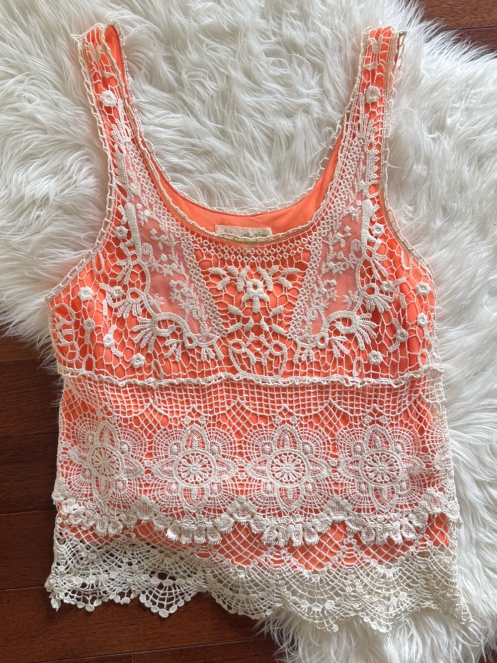 STARING AT STARS Anthropologie crochet tank top orange lining boho style size S